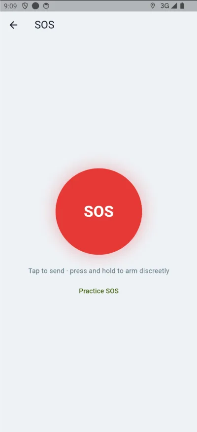 OpenFamily SOS screen with practice mode